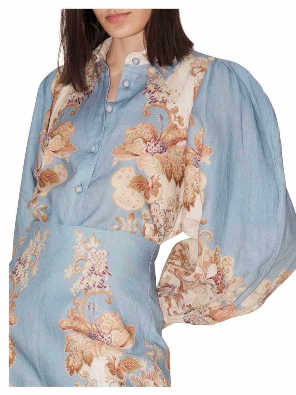 Alemais Womens Blythe Linen Floral Print Shirt Blue Size 2 US